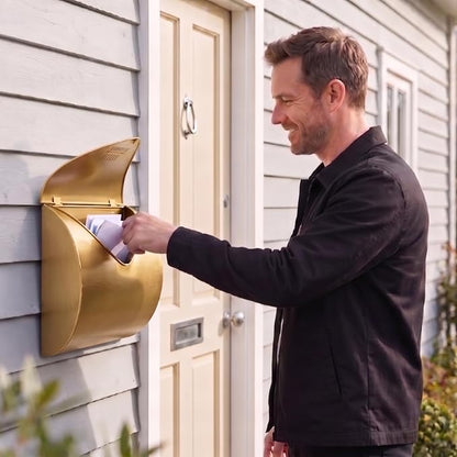 Gold Wall Mount Mailbox for Outside,Waterproof Metal Mailboxes with Rust-Proof Galvanized Steel,Large Capacity Envelope Mailbox for House,12.99 x 10.35 x 3.5 Inch