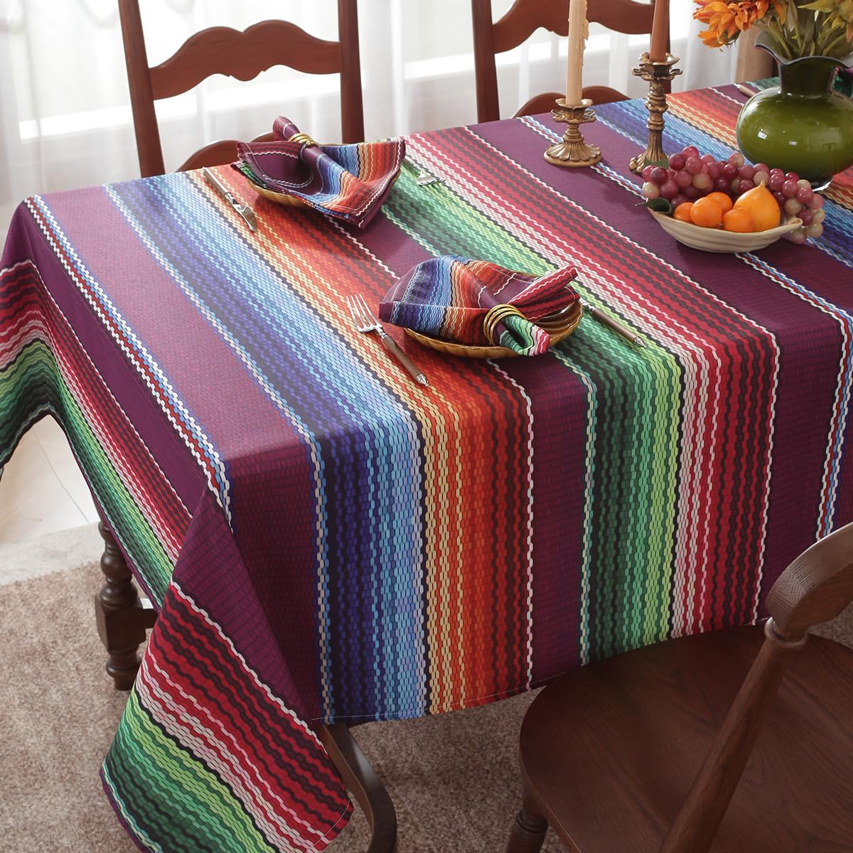 SASTYBALE Mexican Tablecloth 52x70 Inch Rectangle Halloween Cinco De Mayo Mexico Fiesta Day of The Dead Stripes Table Cloth Waterproof Washable Seasonal Fabirc Table Cover for Party Picnic Dining