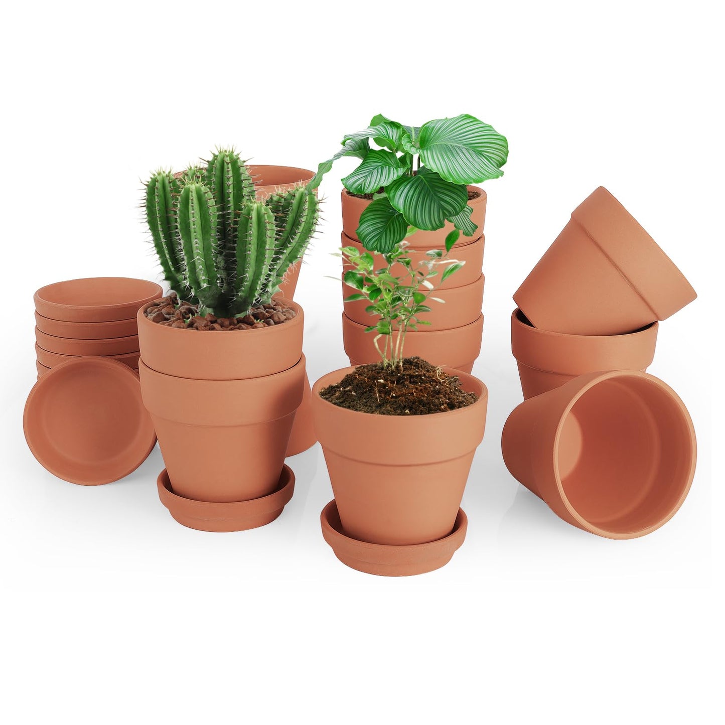 CUZZME 4 Inch Clay Pot for Plant with Saucer, Flower Pot with Tray, 12 Pack Small Terra Cotta Plant Pot with Drainage Hole, Terracotta Pot for Indoor Outdoor Plant, Great for Plants (4inch 12Pack)