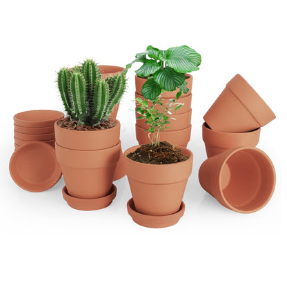 CUZZME 4 Inch Clay Pot for Plant with Saucer, Flower Pot with Tray, 12 Pack Small Terra Cotta Plant Pot with Drainage Hole, Terracotta Pot for Indoor Outdoor Plant, Great for Plants (4inch 12Pack)