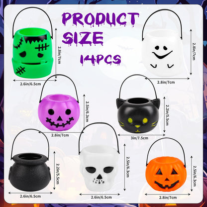 FOIMAS 14 Pack Mini Halloween Candy Cauldron,Pumpkin Ghost Candy Bucket Holder with Handles for Trick or Treat Halloween Party Favor Home Decoration Supply