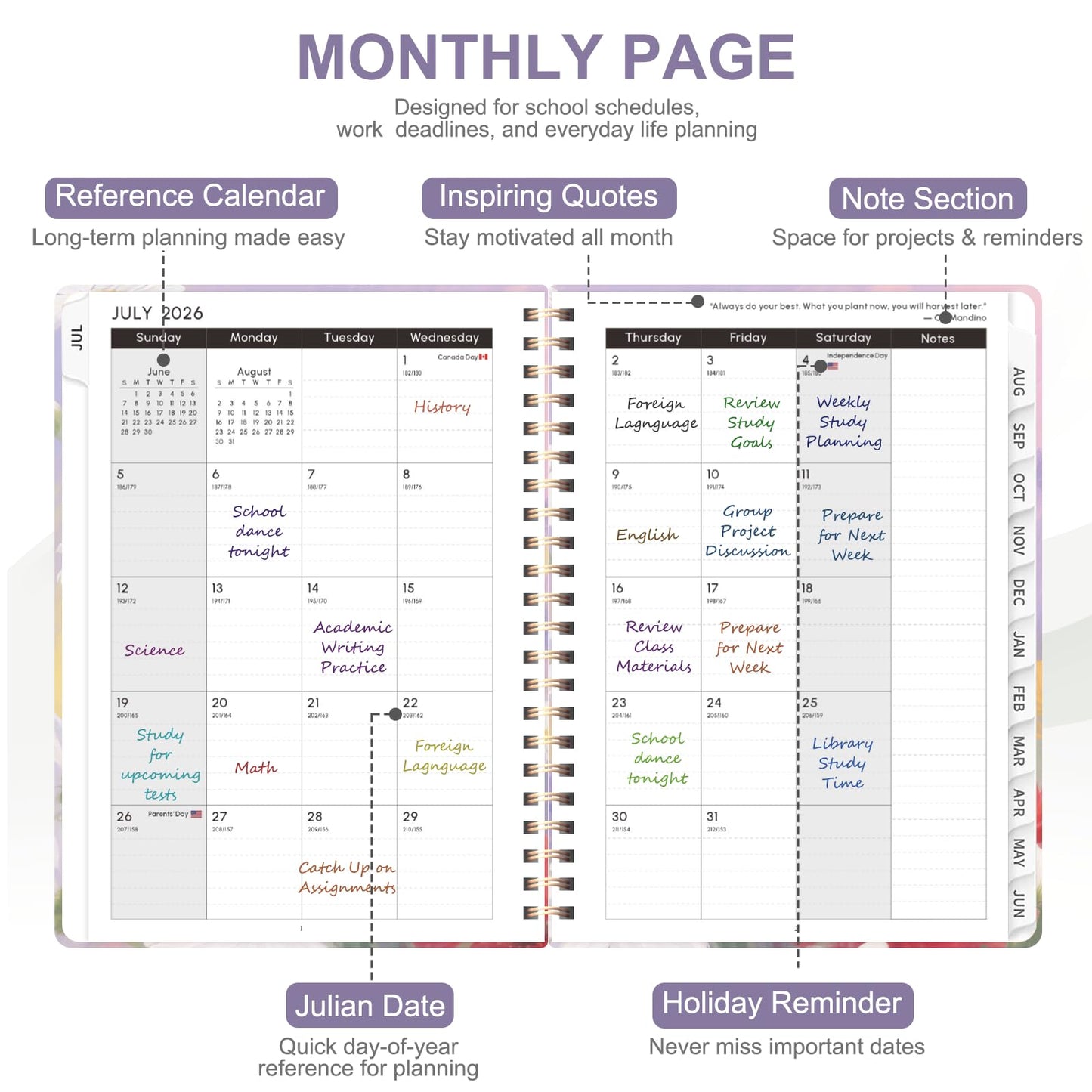 Planner 2026-2027, Weekly and Monthly Academic Planner, July 2026 - June 2027, Hardcover Calendar Agenda Book for School Year Planning, School Supplies for Teacher and Student, A5(6.3'' x 8.5'')