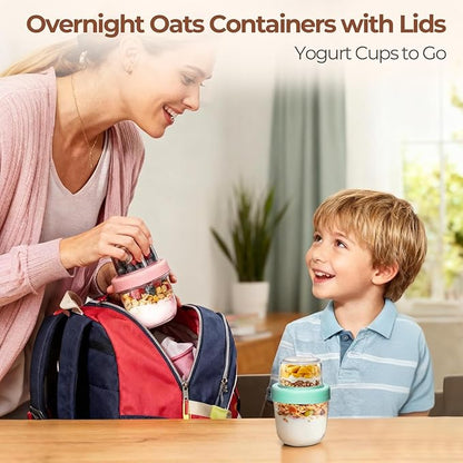 ComSaf Overnight Oats Containers with Lids (8oz+4oz, 6Pcs), Glass Yogurt Parfait Cups for Cereal Nut Fruit, Dual-Layer Chia Pudding Jars Reusable, Small Mason Jars for Salad, Meal Prep, Snack, Oatmeal