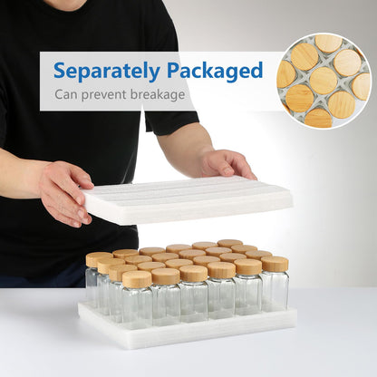 MYQYBRO 24Pcs Glass Spice Jars with Labels, 4oz Spice Containers with Bamboo Lids, Square Seasoning Containers Trial and Supplement Set for Spice Rack, Drawer, Cabinet