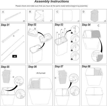 DOKEHOM 160L Extra Large Laundry Hamper with Lid, 2-Section Double Laundry Basket with Removable Mesh Liner Bags, Collapsible Clothes Sorter for Family, Bedroom, Laundry Room, Light Grey