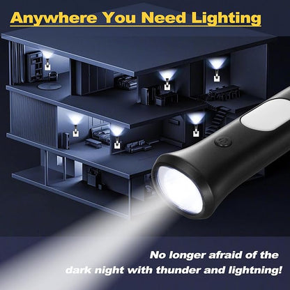 ROSSEX 4 in 1 Emergency Lights for Home Power Failure, 6 Pcs Rechargeable LED Flashlight Plug in Wall, Automatic Turn-On Power Outage Night Light Flashlight for Hurricane Preparedness Items, Black