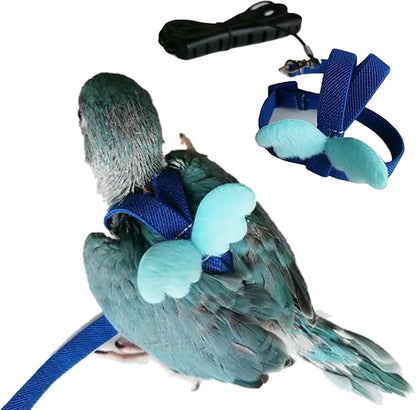 Pet Parrot Bird Harness Leash Adjustable Bird Flying Harness Traction Rope with Cute for Parrots Budgerigar Lovebird Cockatiel Mynah Outdoor Training Toy (Cockatiel/Green-cheeked Conure,Blue)
