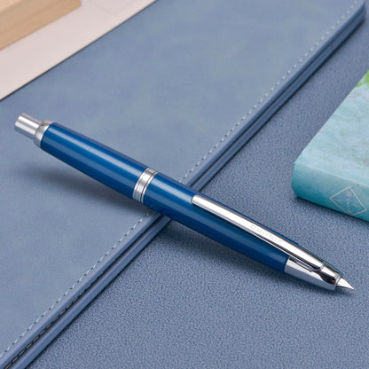Jinhao 10 Press Fountain Pen with Box, Pearl Blue Retractable Extra Fine Nib with Ink Converter Set (Silver Clip)