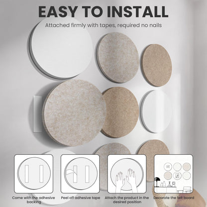 Bulletin Board, 11.8'' X 11.8'' Cork Board Alternative, 9 Pack Round Felt Board with Pushpins, Decorative Felt Notice Vision Board Photo Display Board for Office Home School Wall