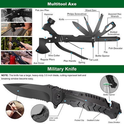 Survival Kit and First Aid Kit, 142Pcs Professional Survival Gear and Equipment with Molle Pouch, for Men Dad Husband Who Likes Camping Outdoor Adventure (Green)…