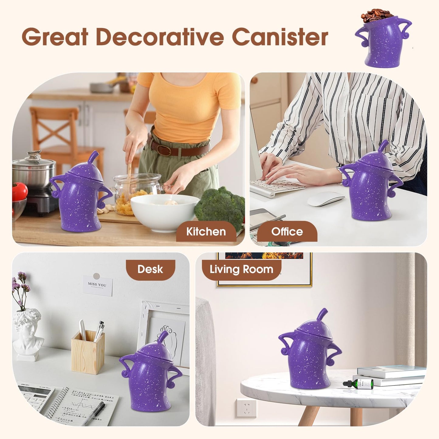 GUAOOYY Canister with Attitude, 27OZ Plastic Coffee Canister with Lid, Cookie Jar, Cute Airtight Food Storage Container, Pantry Jar for Loose Tea Sugar Spice, Snack, Coffee Bar Decor (Purple)