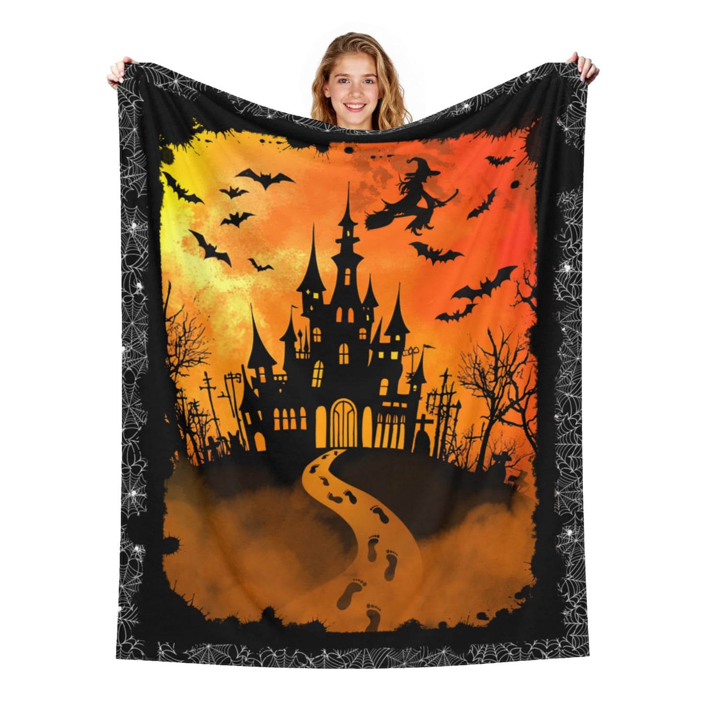 Halloween Throw Blanket 50 x 60 Inch - Spider Web Goth Throw Blanket Black Horror Room Decor, Soft Warm Cozy Plush Comfy Blanket for Couch Bed Chair Goth Room Decor