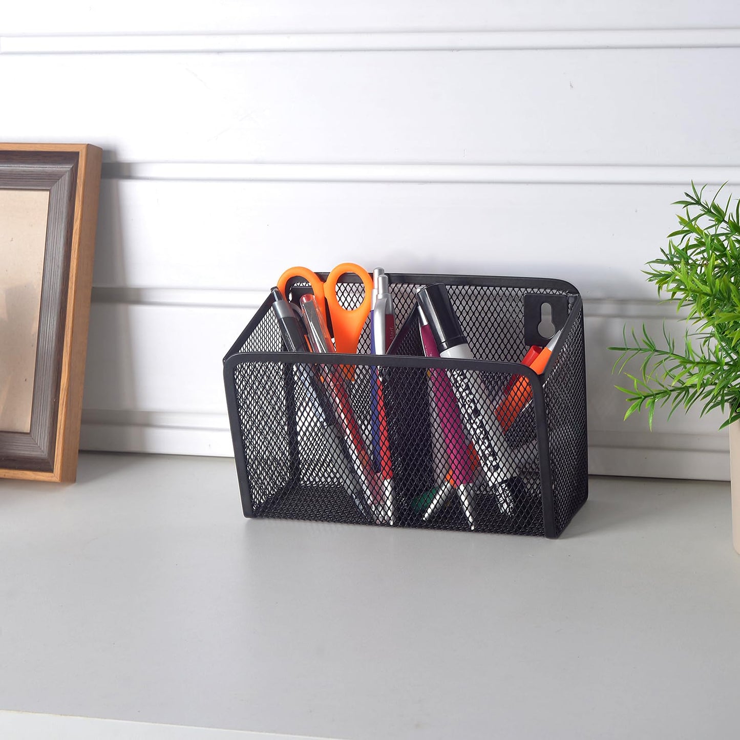 SMAODSGN Wall Hanging Pencil Holder With Slatwall J Hooks Slatwall Pencil Cup Wall Mounted Pen Holder Wall Marker Holder Metal Pencil Holder For Paintbrushes Pegboard Classroom Home