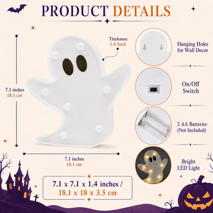 InnovTools Halloween Ghost Decorations Light Up Ghost LED Marquee Sign Cute Battery Operated Night Lights for Halloween Party Indoor Bedroom Kitchen Tabletop Mantel Home Wall Decor Party Gifts (2 Pcs)
