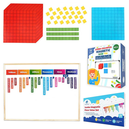 Simply Magic 29 PCS Display Magnetic Place Value Set & 131 PCS Jumbo Colorful Magnetic Base Ten Blocks for Math