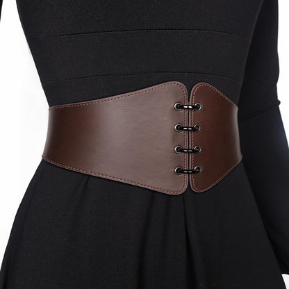 L'VOW Women's Viking Leather Corset Belt - Renaissance Cinch Belt Halloween Medieval(Brown,XXL)