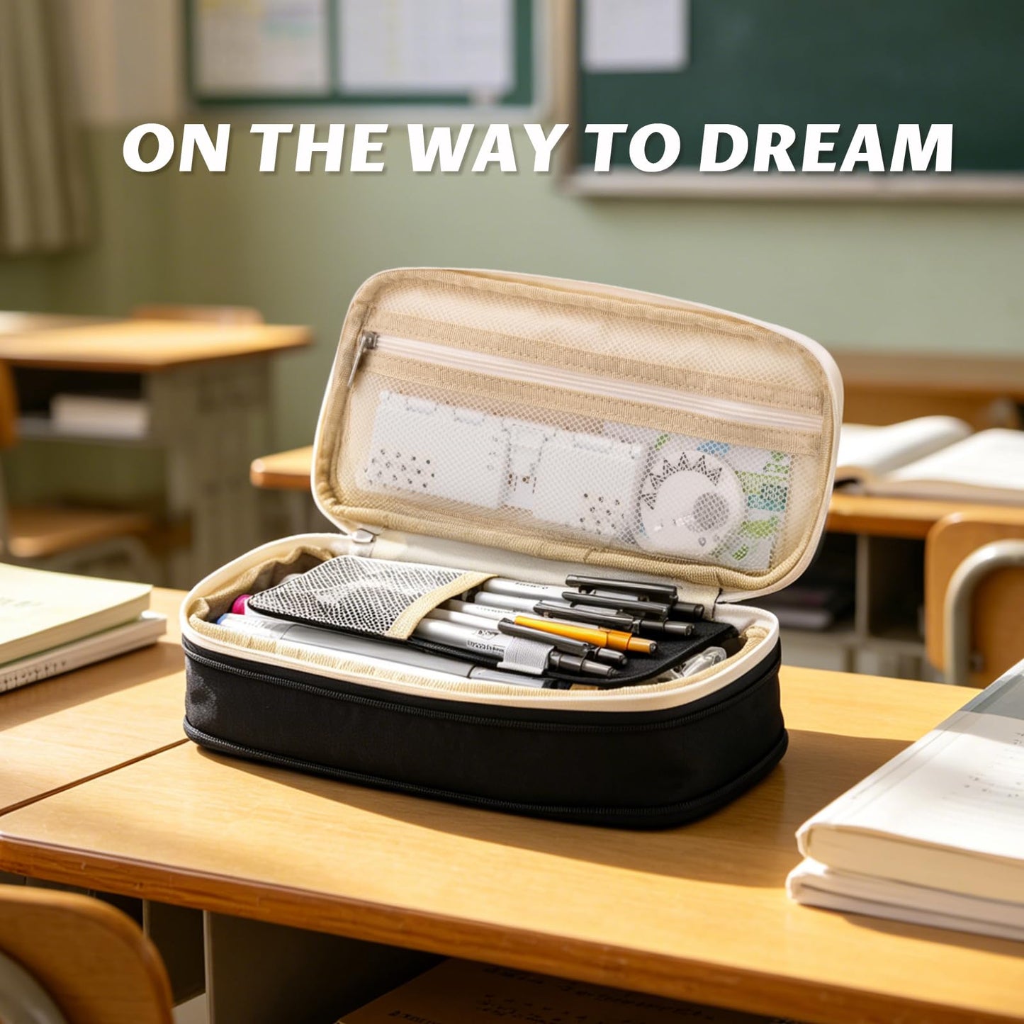 EASTHILL Big Capacity Pencil Pen Case Office College School Large Storage High Capacity Bag Pouch Holder Box Organizer Black White