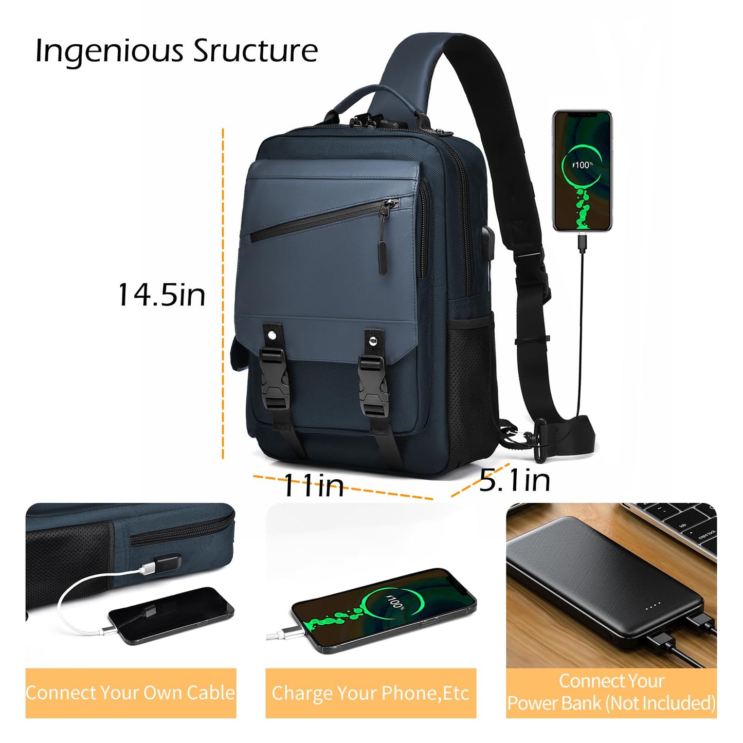 Leaper Anti-Theft Crossbody Sling Bag：one-handed quick-open lock in 3 seconds & hidden zippered pockets for Travel, Work & Daily Commute, DarkGreen