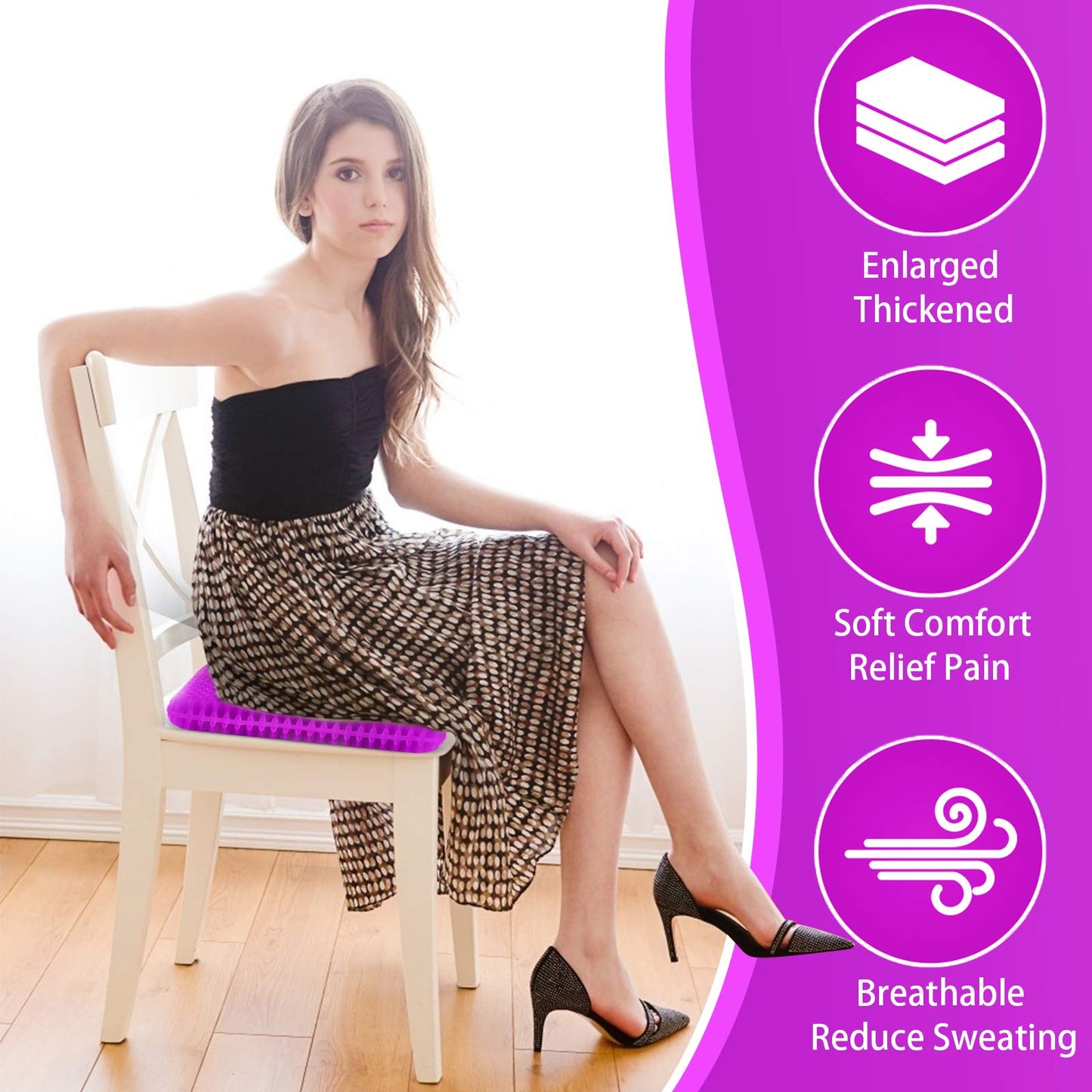 KYSMOTIC Gel Seat Cushion for Long Sitting (Super Large & Thick), Soft & Breathable, Gel Cushion for Wheelchair, Gel Chair Cushion for Hip Pain, Gel Seat Cushion for Office Chair