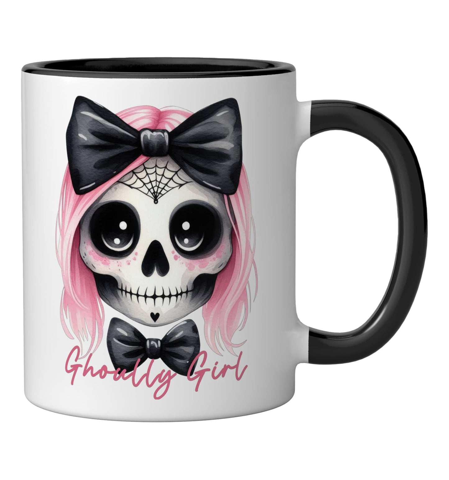Cute Pink Gothic Halloween Ghoully Girl Ghoul Novelty Ceramic Mug, Black/White