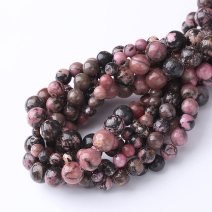 6MM Black Line Rhodochrosite Round Loose Beads Natural Gem Beads Crystal Energy Stone Beads for Jewelry Making DIY Bracelet Necklaces