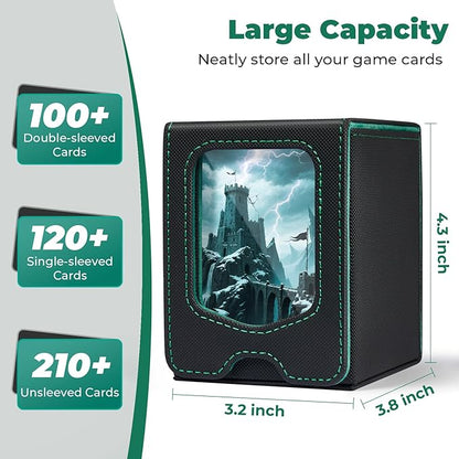Fabmaker Deck Box Compatible with MTG Commander, (patent Pending) Magnetic Trading Card Storage Box with Comman-der, Fits 100 Double-Sleeved Cards, Card Box Compatible with Magic the Gathering, Green
