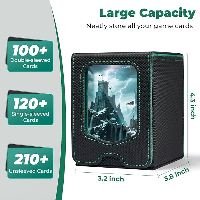 Fabmaker Deck Box Compatible with MTG Commander, (patent Pending) Magnetic Trading Card Storage Box with Comman-der, Fits 100 Double-Sleeved Cards, Card Box Compatible with Magic the Gathering, Blue