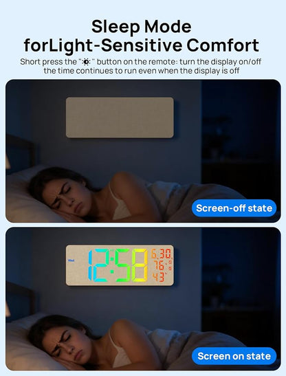 MASHI 2026 Upgrade 17.3" Large Digital Wall Mount Clock, Digital Clock with Remote Control, Alarm, Big LED, RGB Color, DST, Temperature for Living Room,Classroom, Bedroom, Decor (Beige)