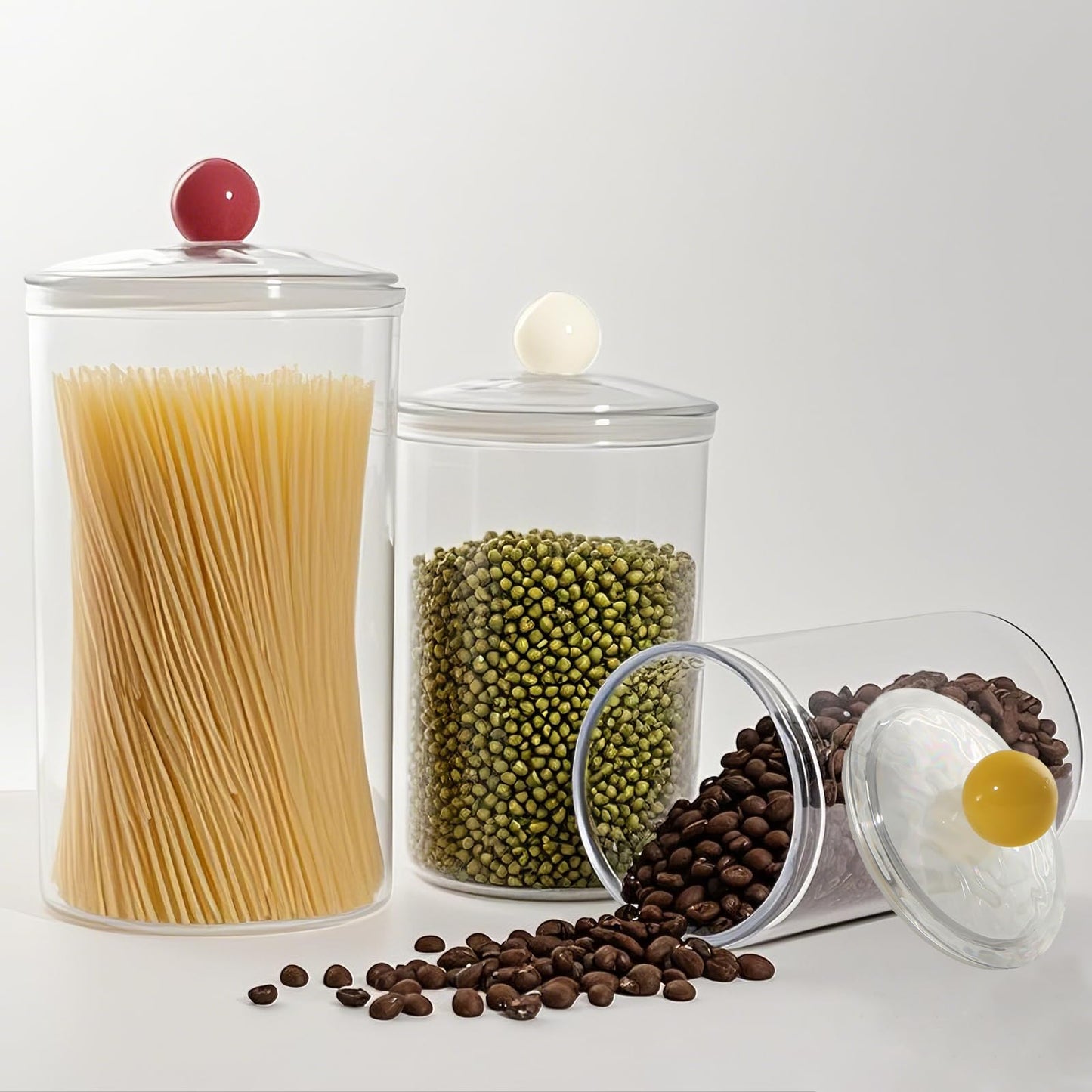 FISDEN Set of 3 Acrylic Apothecary Jars, Airtight Candy Cookie Canister with Lids, Bathroom Vanity Organizer for Cereal, Spice, Snack, Food Storage, Bath Salt, 30oz, 47oz, 67oz