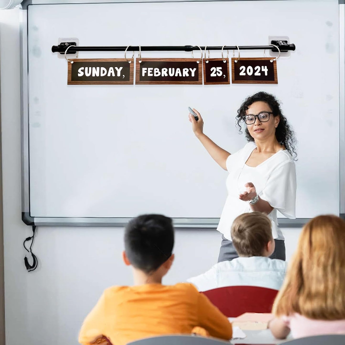 Flip Calendar Bulletin Board Set Classroom Decorations for Whiteboard with Adjustable Flip Calendar Rod Holder Date Cards Days of The Week for Classroom School Supplies(Rustic)
