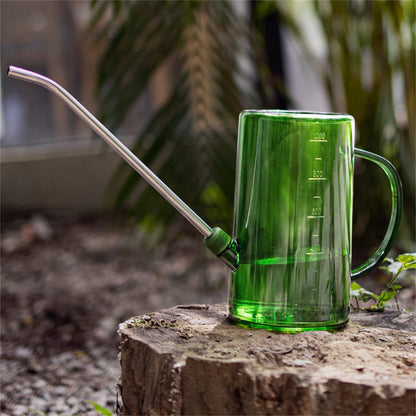 Goose Neck Watering Can, 1L/1000ml Watering Can for Indoor Plants Clear Plastic Water Can with Stainless Steel Long Spout for Home Office(Green)