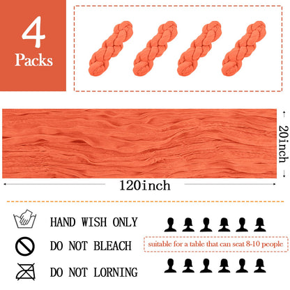4 Pack Orange Cheesecloth Table Runner 20 x 120 inch Gauze Table Runners 10 FT Long,Semi Sheer Cheese Cloth Fabric Table Runner Bulk for Wedding,Party,Baby Shower,Bridal Shower Decoration
