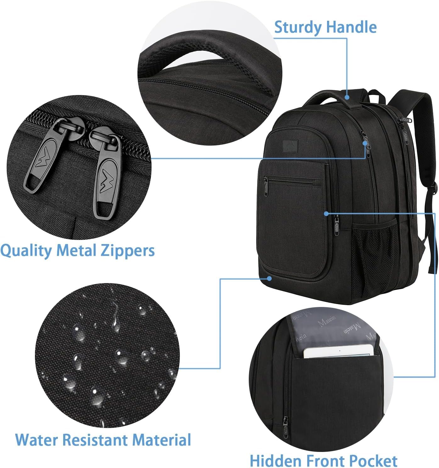 MATEIN Backpack for School, Expandable College Backpack for Boys Girl, Water Resistant Large Bookbag for Men Women, 15.6 inch Laptop Bag, Anti Theft Travel Daypack, Black