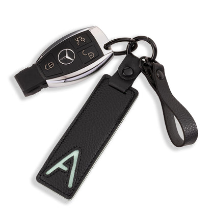 XGALBLA Initial PU Leather Letter A Keychains for Women, Two-tone Splicing Key Tag Bag Charms Key Holder Lanyard Strap for Key Purse Luggage Handbags Backpacks(Black and Green)