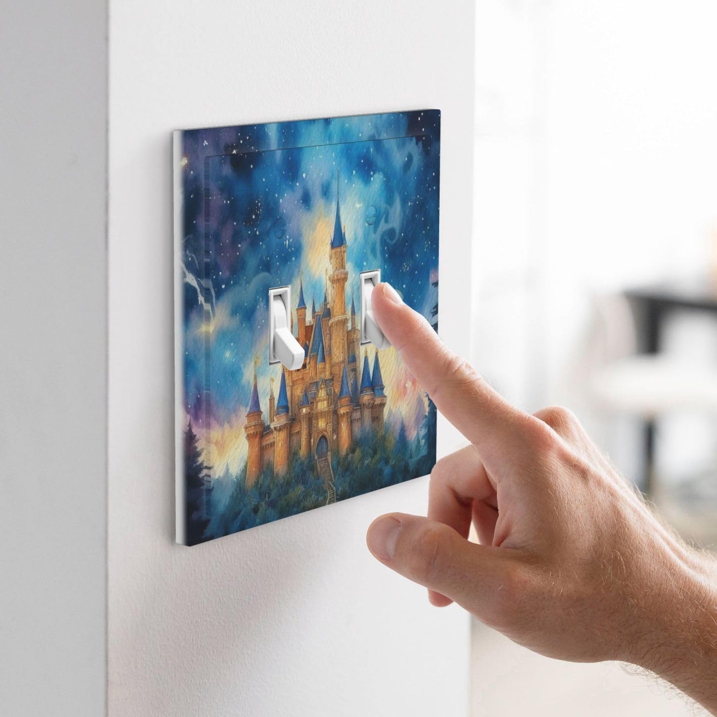 Decorative Art Light Switch Covers Enchanted Castle 2 Gang Double Toggle Wall Plate Decorative Switchcover Electrical Switchplate for Home Decor