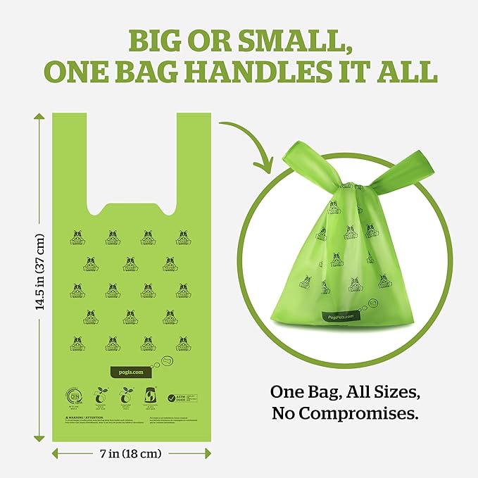 Pogi's Compostable Poop Bags with Easy-Tie Handles – Leak-Proof, Extra-Large, Made with Plants (Single Roll, 120-Count)