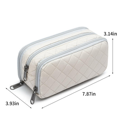 Della Gao Large Pencil Case, Big Capacity Pencil Pouch with 3 Compartments, Office Pencil Bag with Zipper, Big Pen Case for Adults (01-3Beige)