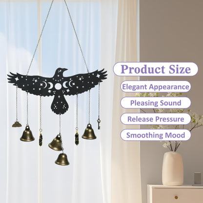 Witch Eagle Bells Wall Hanging - Witchy Home Decor with Moon Phases & Stars, Witchy Decor Aesthetic Wind Chime for Gothic Bedroom Bathroom Home Halloween Wall Decorations