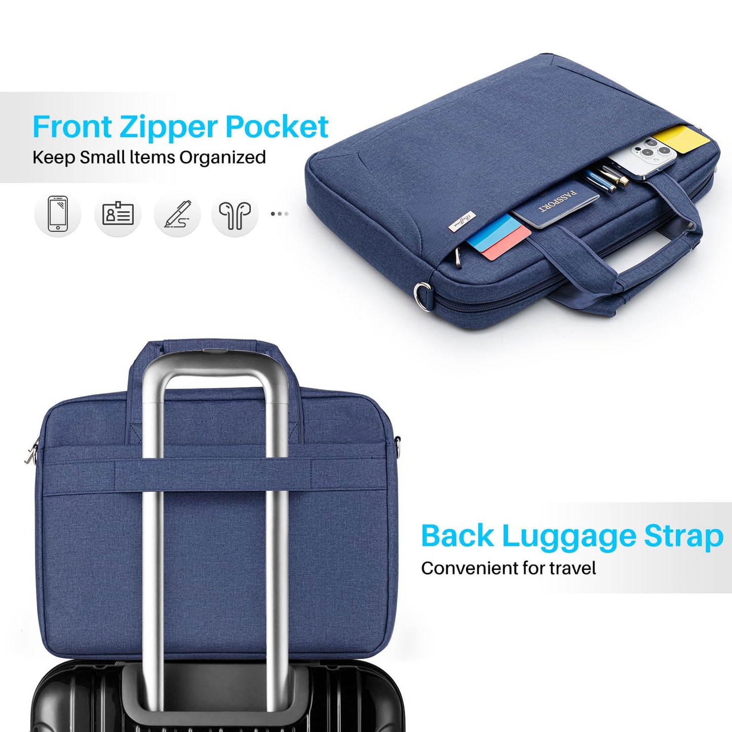 BAFFINA Laptop Shoulder Bag 15.6 16 Inch Business Gifts for Men Women,Laptop Briefcase for 14“ 15” 16“ MacBook/Notebook Hp Dell Asus,Waterproof Computer Carrying Case Messenger Bag with Strap,Blue