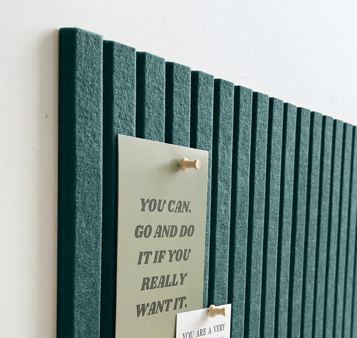 Large Cork Board for Office, 8 Pack Felt Wall Tiles with Slat Wall Paneling and Safe Removable Adhesive Tabs, Felt Bulletin Board Pin Board Cork Boards for Walls - Forest Green