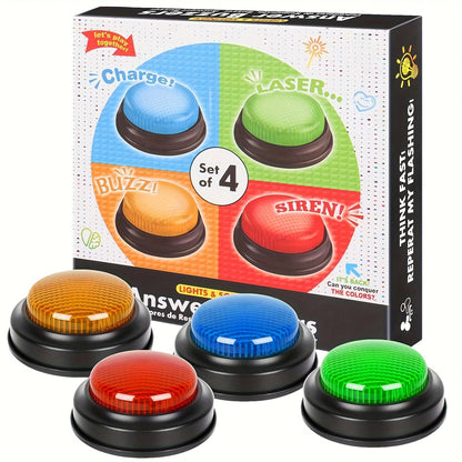 Set of 4 Game Answer Buzzers with LED Light & Unique Sound Effect, Multi-Color Quiz Buzzers for Classroom Learning, Family Game Night, Trivia Competition & Interactive Party Game for Kids & Adults