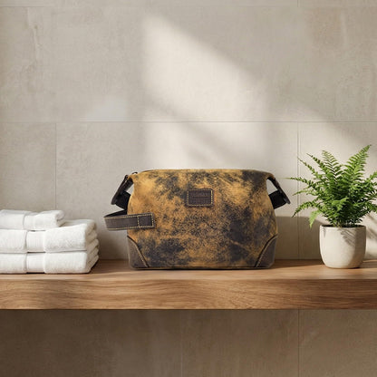 LEATHER VILLAGE Genuine Leather Dopp Kit for Men & Women with Waterproof Lining – Distressed Travel Toiletry Bag, Shaving & Bathroom Essentials Organizer - Distressed Brown