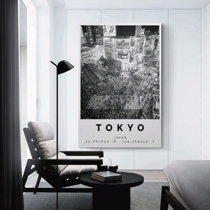 JHXNJDPOST Tokyo Black And White Urban Scene Poster Canvas Wall Art Aesthetic Decorative Painting Living Room Restaurants, Pool Halls And Hotelsstyle-1 12x18inch(30x45cm)