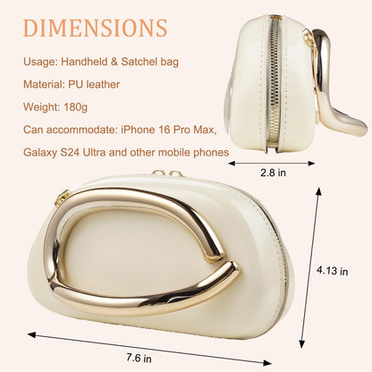 MAGTOBO Evening Clutch Purses for Women Formal, Zipper Lightweight Trendy Metal Handle Leather Evening Bag for Wedding Party (Leather Beige)