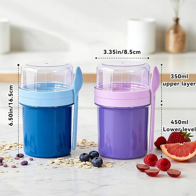 27oz Reusable Yogurt Parfait & Overnight Oats Cups – 100% Leakproof with Lid & Spoon, 4-Pack for Meal Prep, Breakfast & Gym Lunch(Purple,Blue)