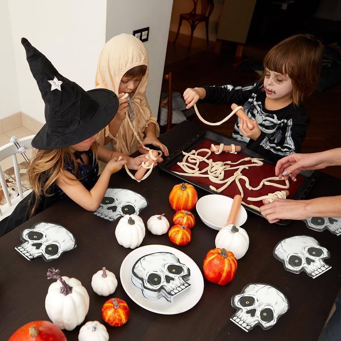 Cheerland Skull Napkins 50 Pcs Halloween Napkin Disposable Black White Skeleton Napkin Gothic Party Tableware Kids Birthday Skull Party Favors Kids Halloween Party Supplies Paper Skeleton