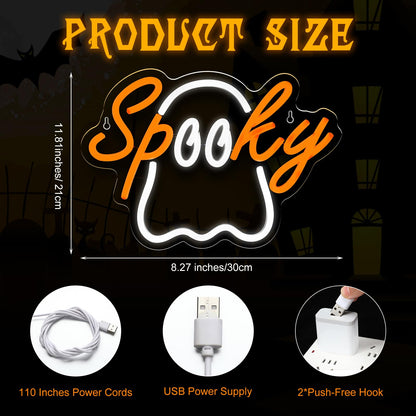 Halloween Ghost Neon Sign Acrylic LED Spooky Light Sign Cute Ghost Wall Hanging Neon Widow Door Light for Halloween Party Bedroom Bar Cave Room Decor