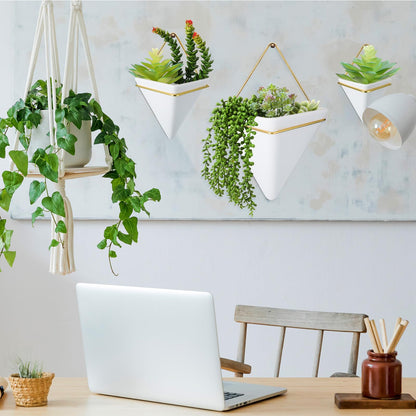 Rtteri 30 Pcs Fake Wall Planters with Artificial Plants for Indoor Wall Planter with Faux Plants Geometric Vase Pot (8.2/5.9/4 Inch) Ceramic Holder and Artificial Succulent for Home Office