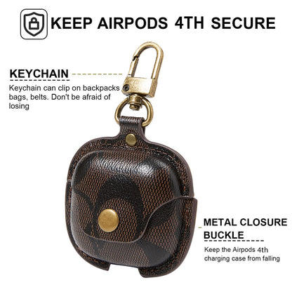 for AirPods 4 Case Cover 2024, Leather Full-Body Protective Case for AirPods 4th Generation Wireless Charging Case for Women Men with Keychain-Coffee