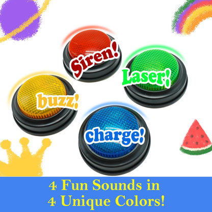 Gelabur Set of 4 Buzzers for Trivia Games, Answer Buzzers for Classroom, Family Feud Jeopardy Buzzer, Game Buzzers with Lights and Sound for Classroom, Game Show Buzzer Buttons